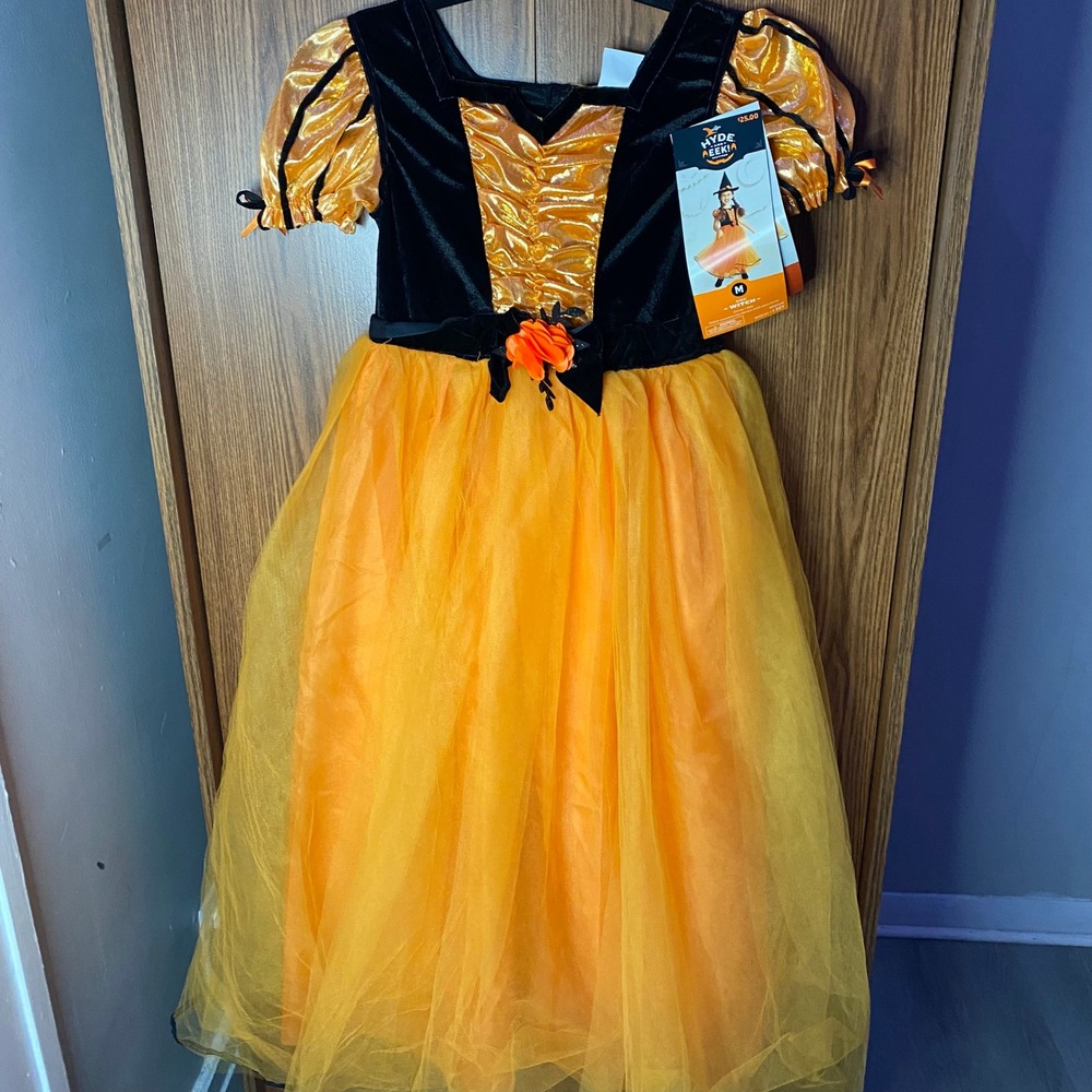 Hyde and EEK! Boutique Witch Costume Kids Size Medium Orange Black Tulle Dress